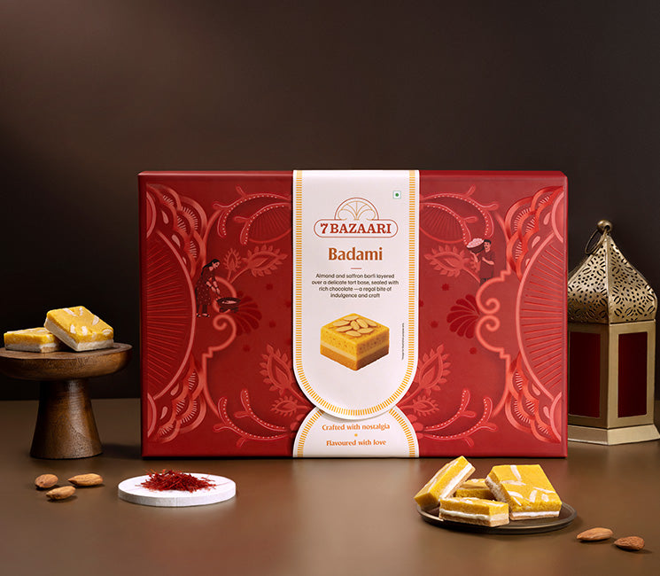 Badami - Saffron Almond Barfi box of 12pcs