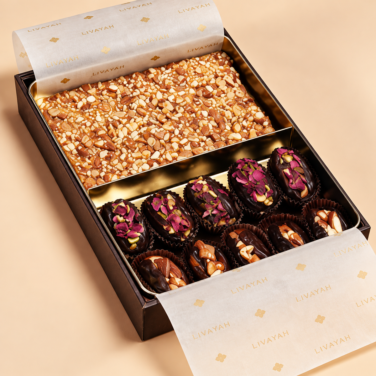 Mysore Pak & Stuffed Dates Golden Tin