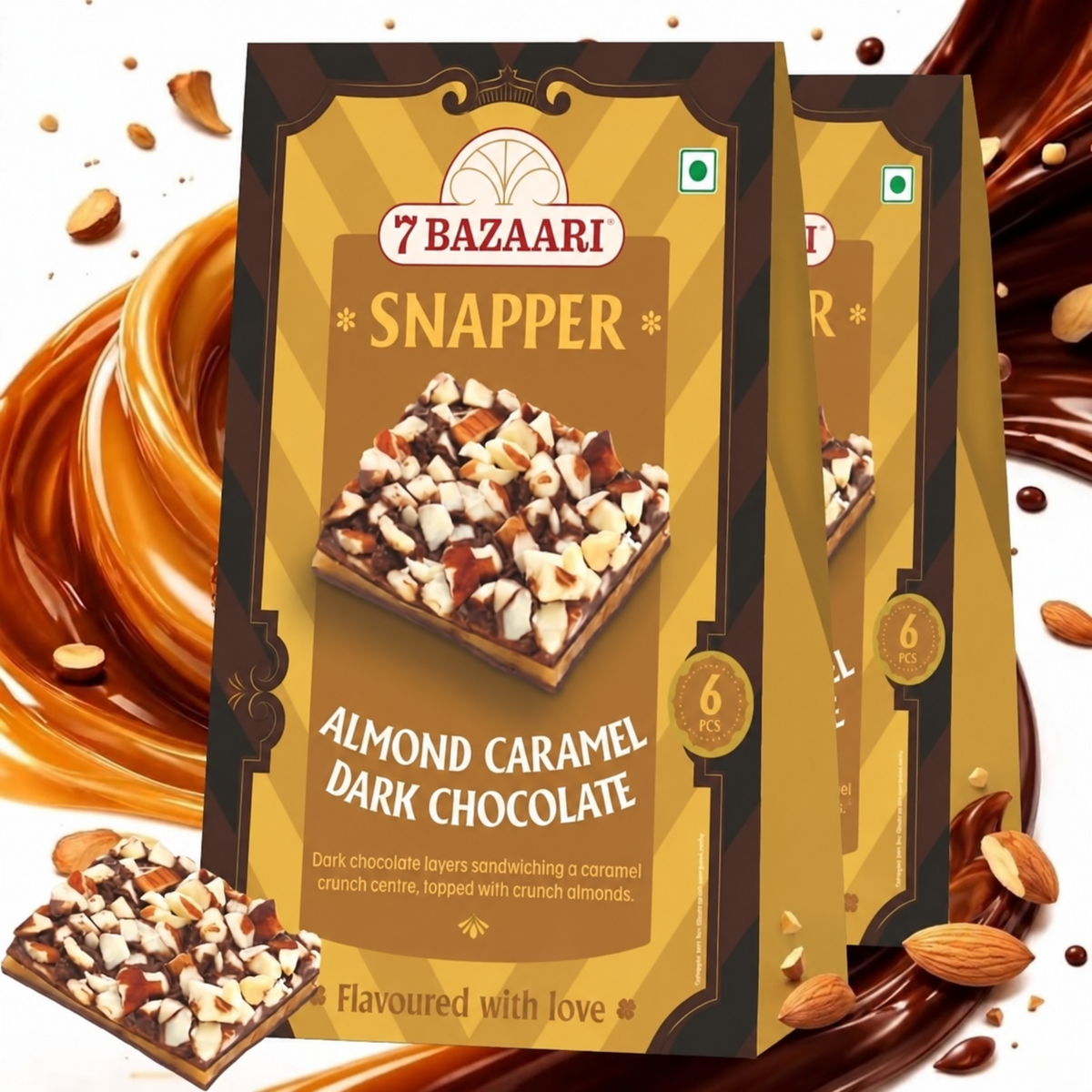Almond caramel dark chocolate snapper pack of 6 pcs pack of 2
