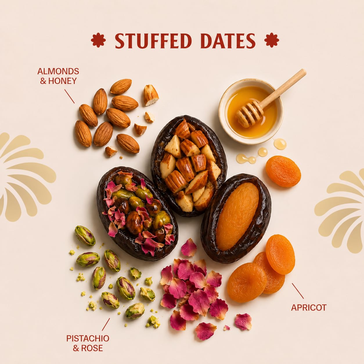 Premium Rakhi Gift Box - Stuffed Dates Healthy Mithai (Pack of 12) With Rakhi