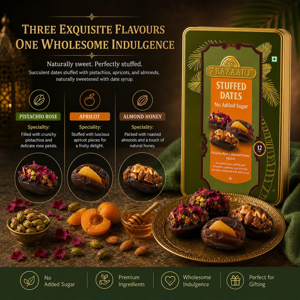 Premium Rakhi Gift Box - Stuffed Dates Healthy Mithai (Pack of 12) With Rakhi
