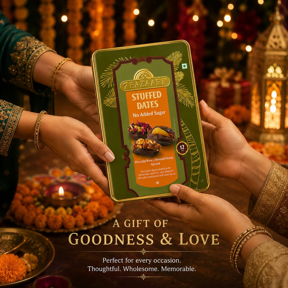 Premium Rakhi Gift Box - Stuffed Dates Healthy Mithai (Pack of 12) With Rakhi