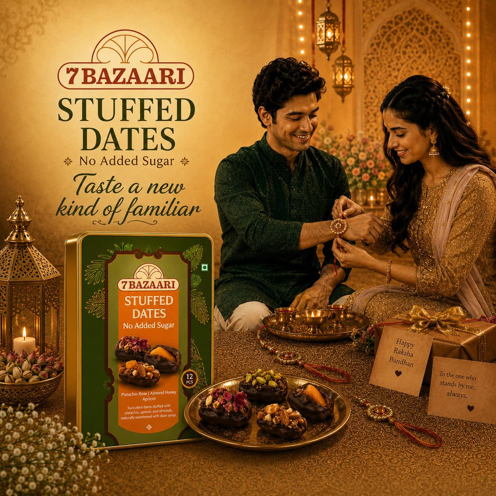 Premium Rakhi Gift Box - Stuffed Dates Healthy Mithai (Pack of 12) With Rakhi
