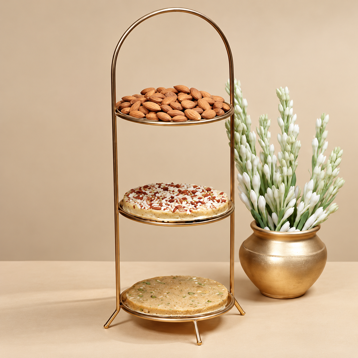 Layered Mithai & Nuts Floral Stand 1kg
