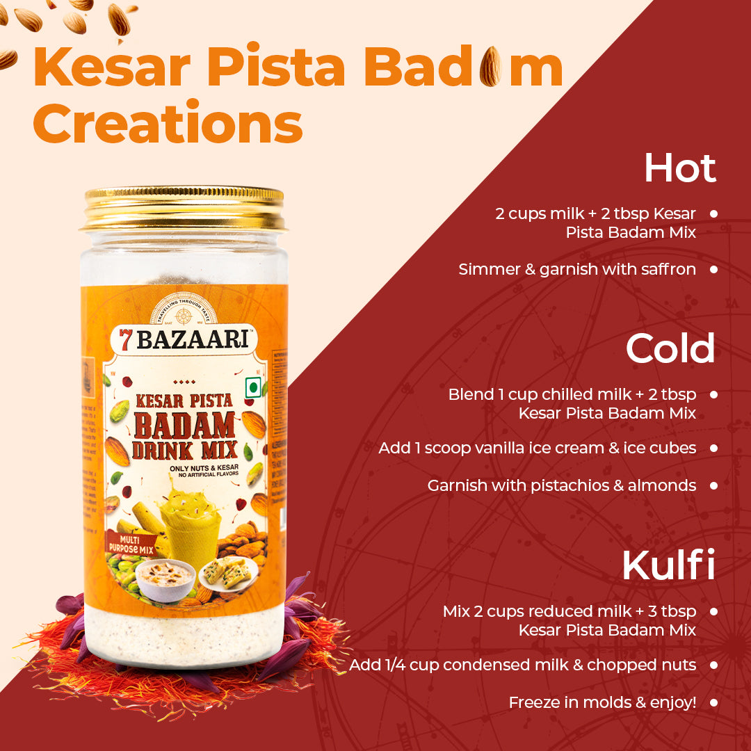 Premium KESAR PISTA BADAM DRINK MIX Pack of 2- Rich Blend of Saffron, Almonds, and Pistachios