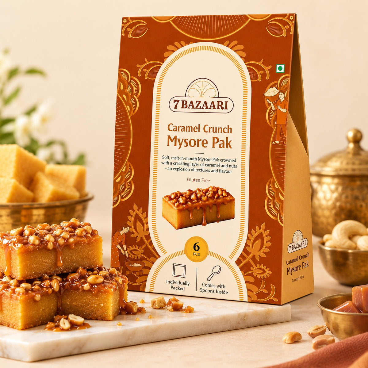 Caremel Crunch Mysore Pak pack of 6pcs