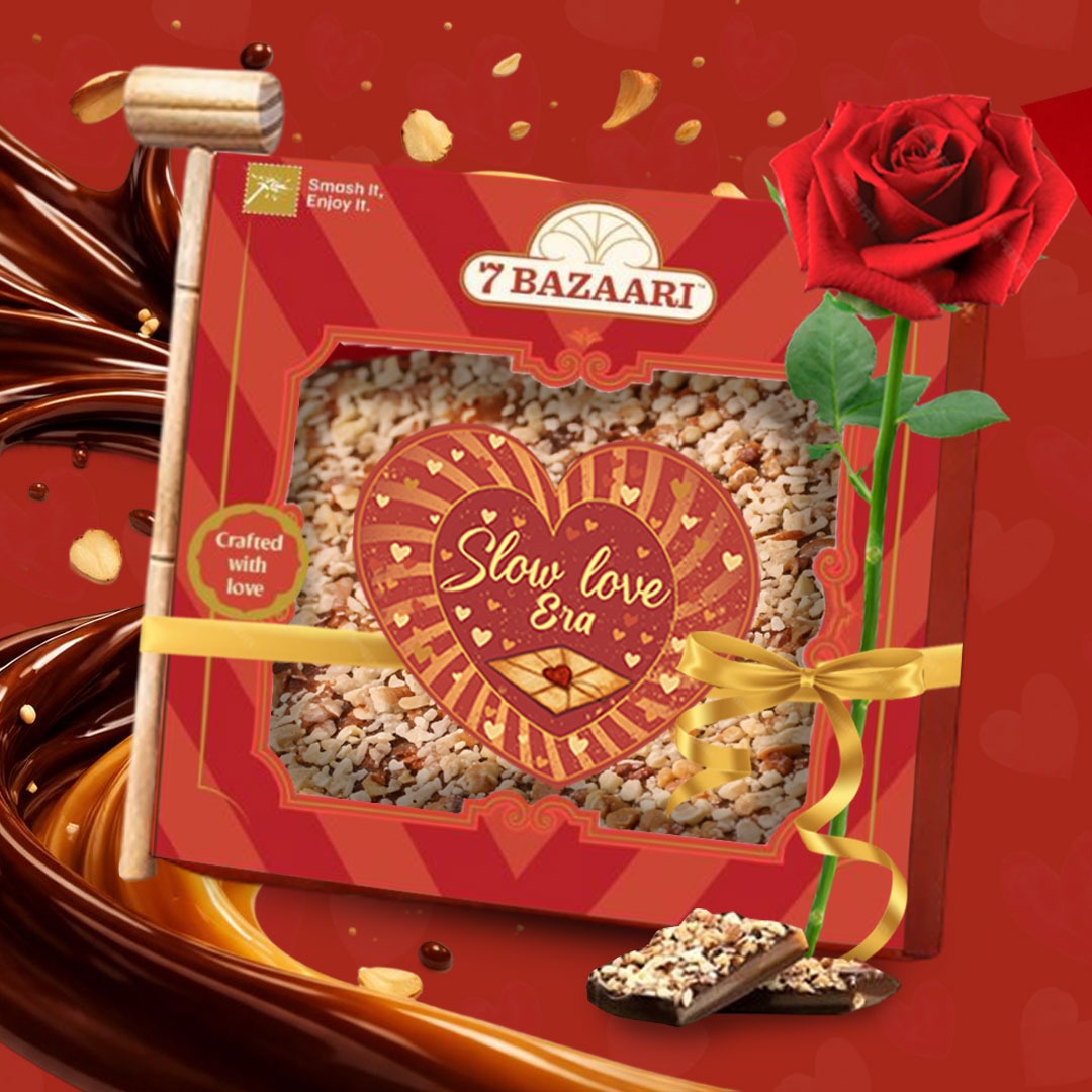 Valentine's Almond & Caramel Brittle Bark 200g With Artificial Rose and Card