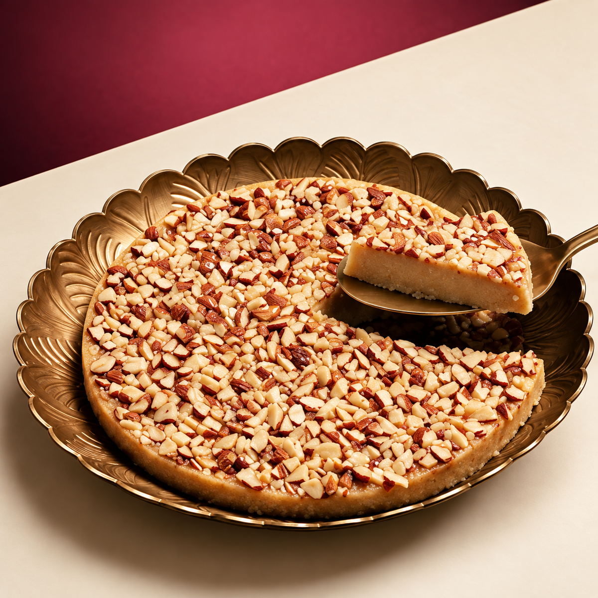 Mamra Badam  Barfi Floral Plate
